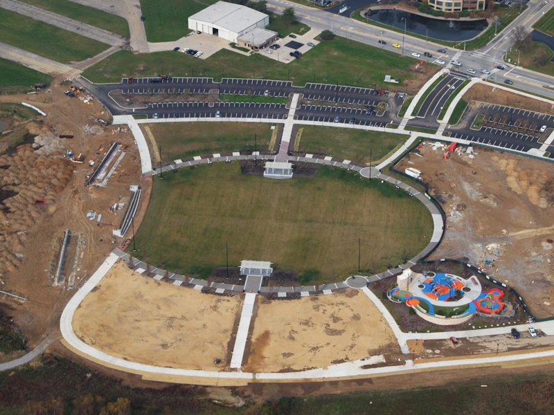 TWC Concrete Government Work - aerial view of a featured project for a 130 acre recreational park with a playground